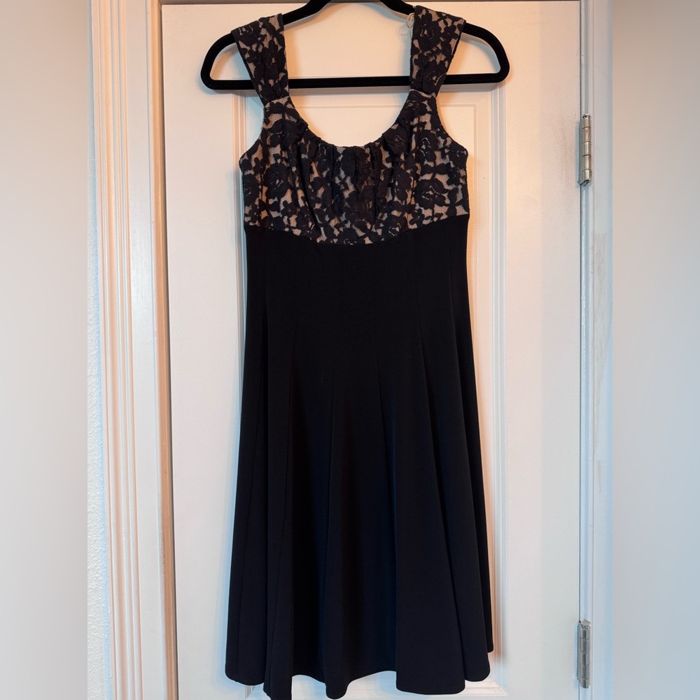 Black Fit and Flare Midi Dress with Scoop Neck